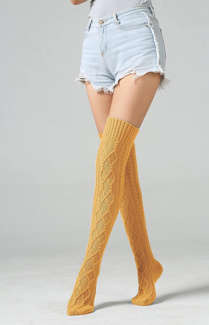 SherryDC Women's Cable Knit Thigh High Boot Socks Extra Long Winter Stockings Leg Warmers - Image 2